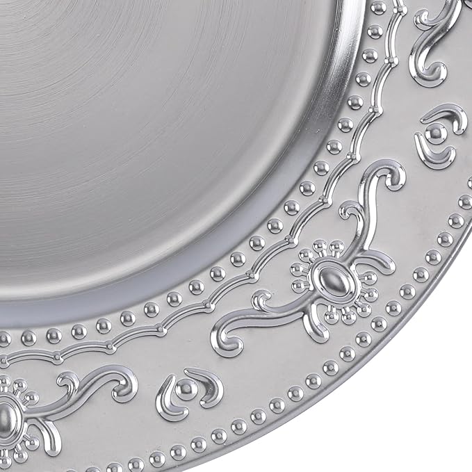 13-Inch Charger Plates, 6Pcs Dinner Plate Chargers Round Server Ware Compatible with Ceramic/china tableware, Silver