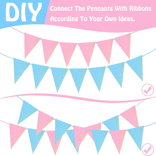 ASTARON 4 Pack Gender Reveal Bunting Blue & Pink Banner for Gender Reveal Party Supplies Baby Shower Decorations Boys Girls Birthday Party Decorations