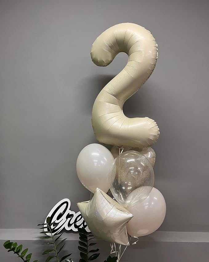 Cream 2 Balloon, Cream Number Balloons 40 Inch, 2nd Number Birthday Decorations, Second Two Birthday Party Supplies, Number 2 Balloon
