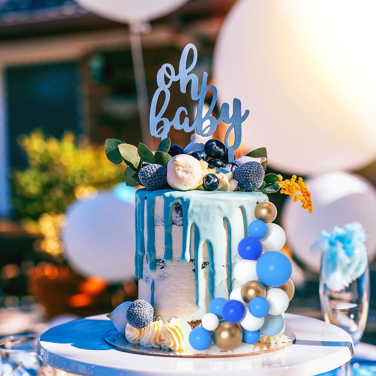 75 Pieces Cake Balls Topper Decorations Foam Cupcake Topper Mini Balloon Cake Topper Balls Cake Picks for Cake Deco Birthday Party Wedding(Blue Gold White Series)