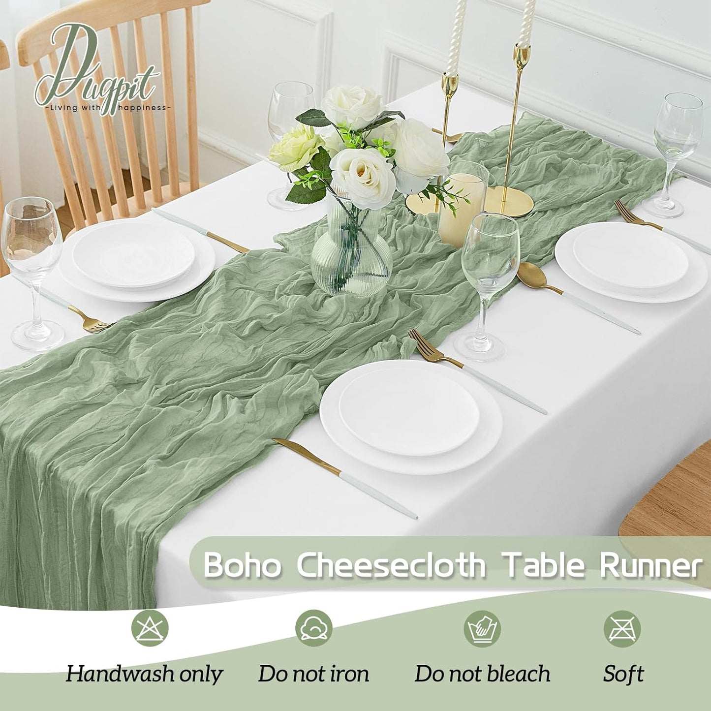 4Pack Sage Green Table Runner 10FT Cheesecloth Table Runner 35x120Inch Long Boho Gauze Cheese Cloth Table Runners Rustic Sheer Table Runners for Wedding Baby Shower Bridal Shower Decor