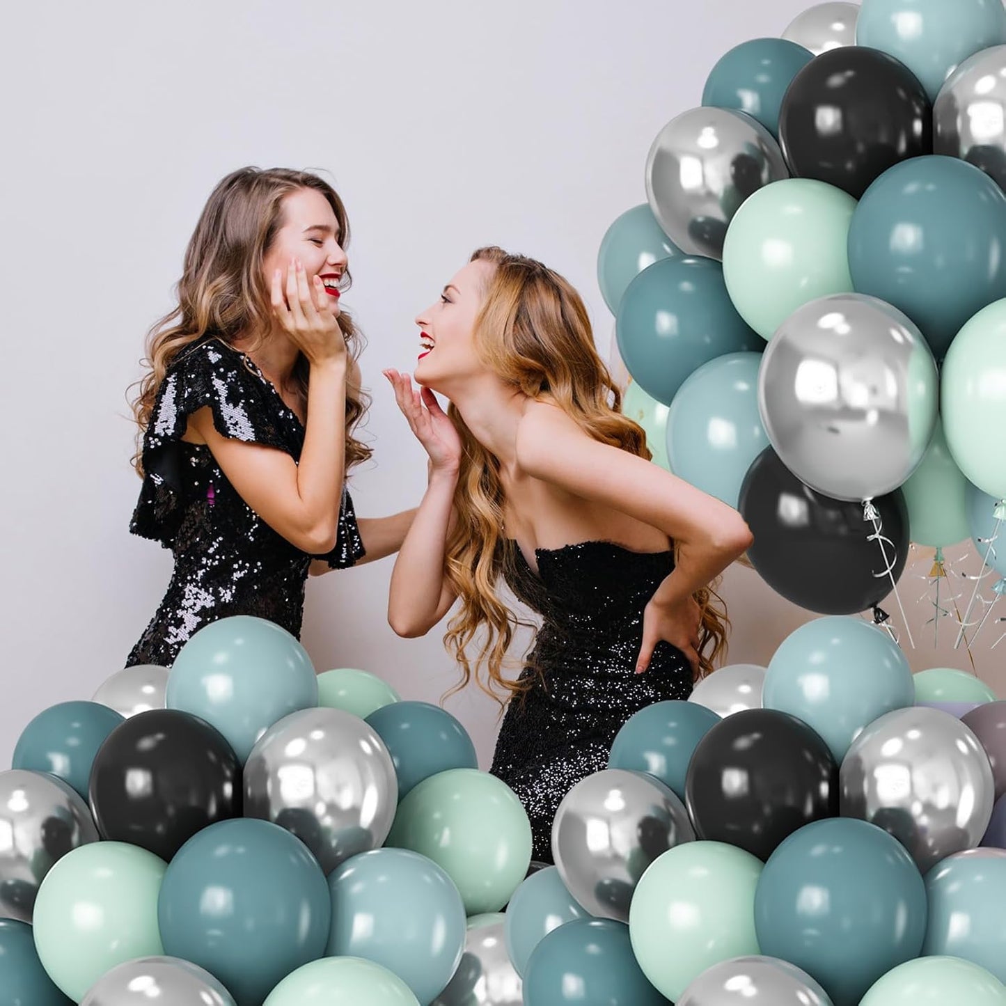 Dusty Blue and Black Balloons 60pcs 12 Inch Race Car Slate Light Pale Blue Green Black Metallic Silver Latex Helium Balloon for Boys Race Car Fast Birthday Safari Baby Shower Party Decorations