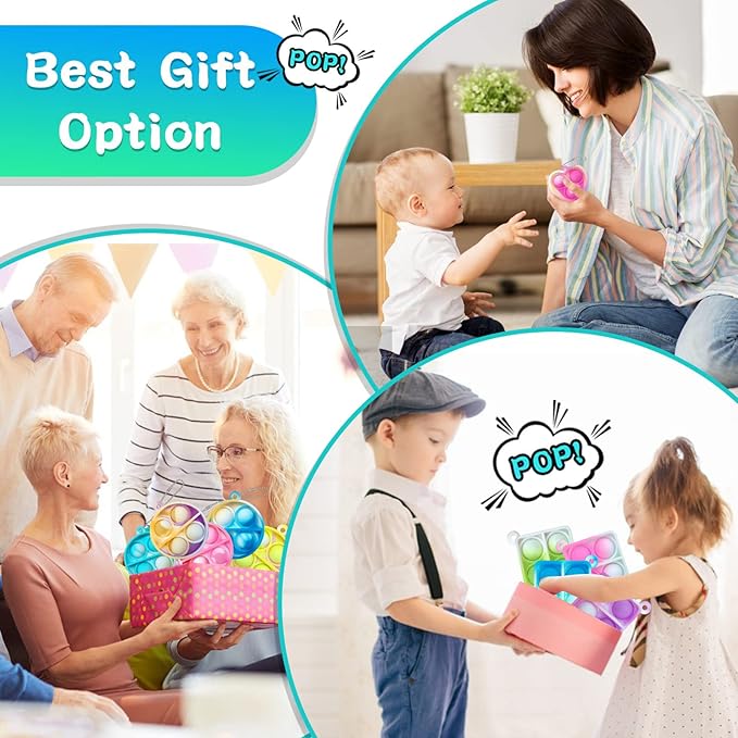 ONKULL Pop Fidget Keychain 60 Pack ,Mini Fidget Toys Bulk ,Sensory Toys for Kids ,Party Favors for Kids 4-8,8-12 Year ,Back to School Gifts for Classroom ,Valentines Goodie Bags Stuffers