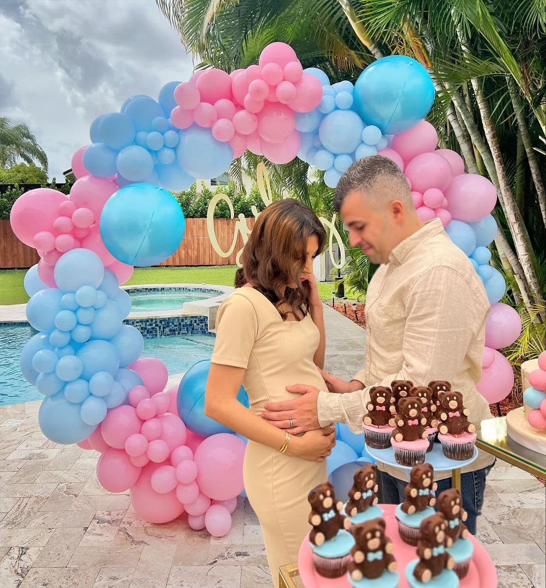 Pink and Blue Latex Balloons, 12 inch Blue Pink White Confetti Party Balloons For Birthday Party Decorations