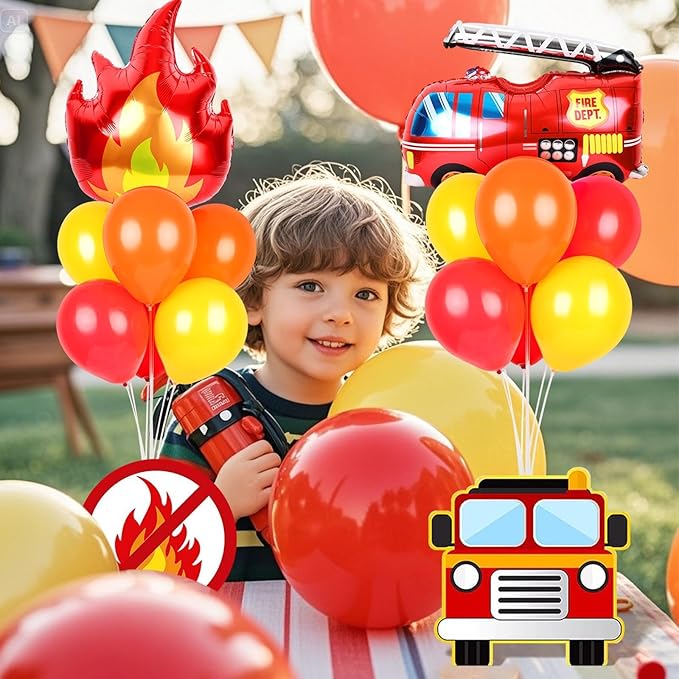 6 Sets Fire Fighting Party Balloon Stand Kit for Table Red Yellow Balloon Centerpiece Decor Fire Truck Party Balloon Stand Kit for Fireman Theme Birthday Supplies