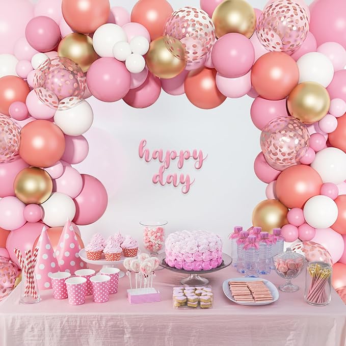 140Pcs Rose Gold Pink Balloons Garland Arch Kit, Light Pink Rose Gold Confetti Balloons for Women Girls Birthday Baby Shower Wedding Graduation Bachelorette Mother's Valentine's Day Party Decorations