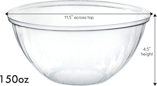 PLASTICPRO Disposable 150 Ounce Round Crystal Clear Plastic Serving Bowls for Snack or Chip ,Candy Dish, Party Salad Container Pack of 2