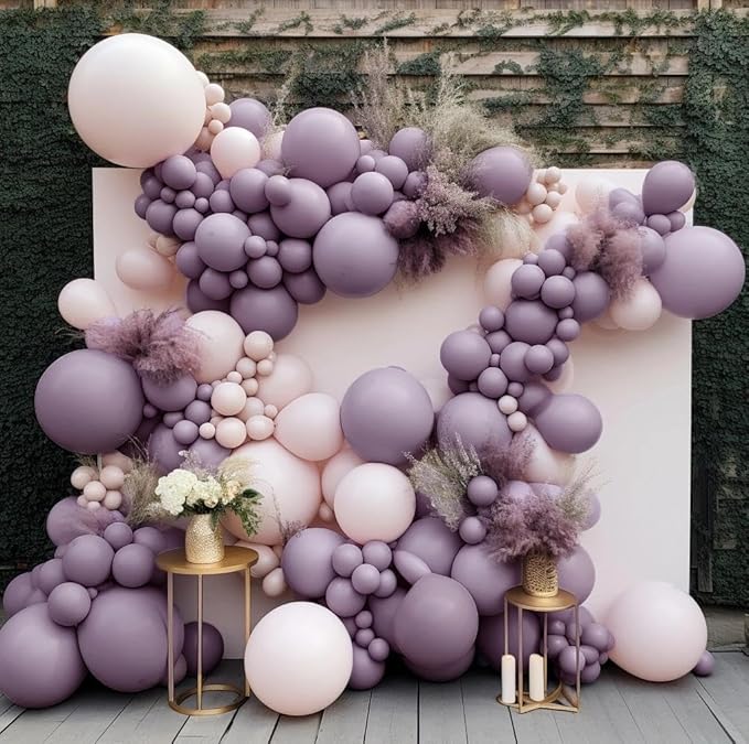 Dusty Purple Balloons Double Stuffed Dark Purple Balloons 18/12/5 Inch Retro Lilac Pastel Lavender Balloon Garland Arch for Wedding Birthday Baby Shower Bridal Shower Mother's Day Party Decorations