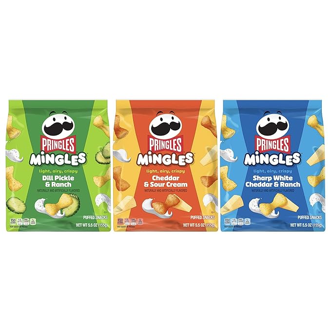 Pringles Mingles Puffed Snacks, Variety Pack, Cheese Puffs, Salty Snacks (3 Bags)
