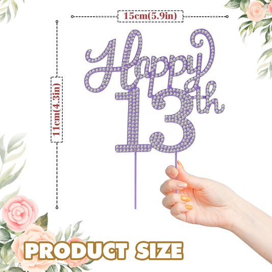 LASKYER Happy 13th Birthday Purple Rhinestone Cake Topper - 13th Birthday/Anniversary,Cheers to Thirteen Years Old Bday Party Metal Sparkly Centerpieces Decorations.