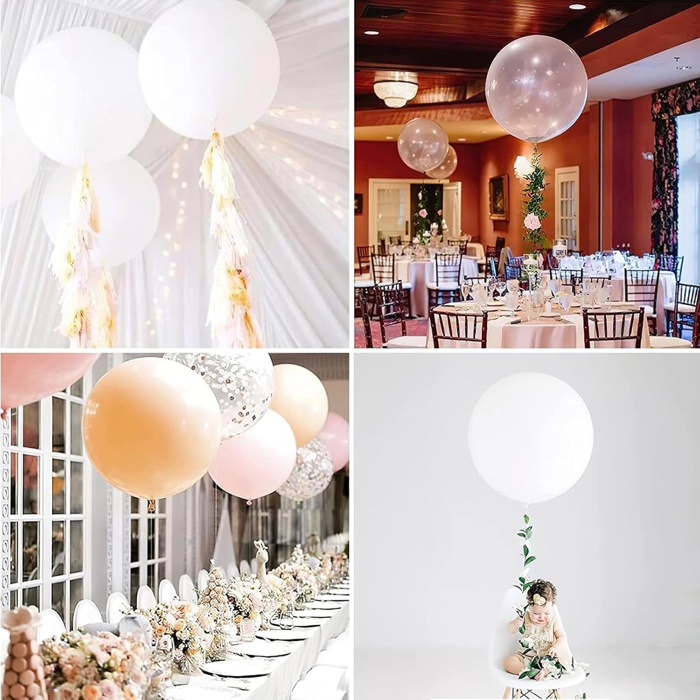 PartyWoo Clear Balloons 4 pcs 36 Inch Extra Large Big Jumbo Giant Transparent Bubble Latex Helium Balloons for Graduation Wedding Baby Shower Gender Reveal Birthday Party Decorations Clear-Y2