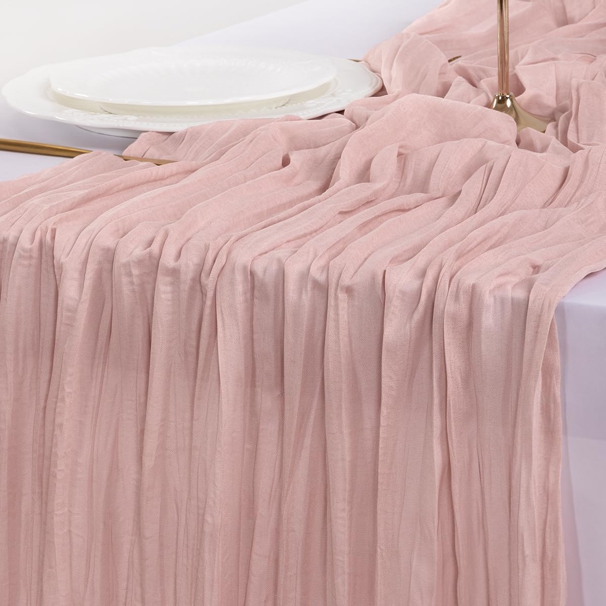 Socomi Pink Cheesecloth Table Runner Fall Thanksgiving Boho Rustic Gauze Dusty Pink Farmhouse 120 inch 10FT Cheese Cloth Runner for Wedding Party Baby Shower Birthday Holiday Home Decor