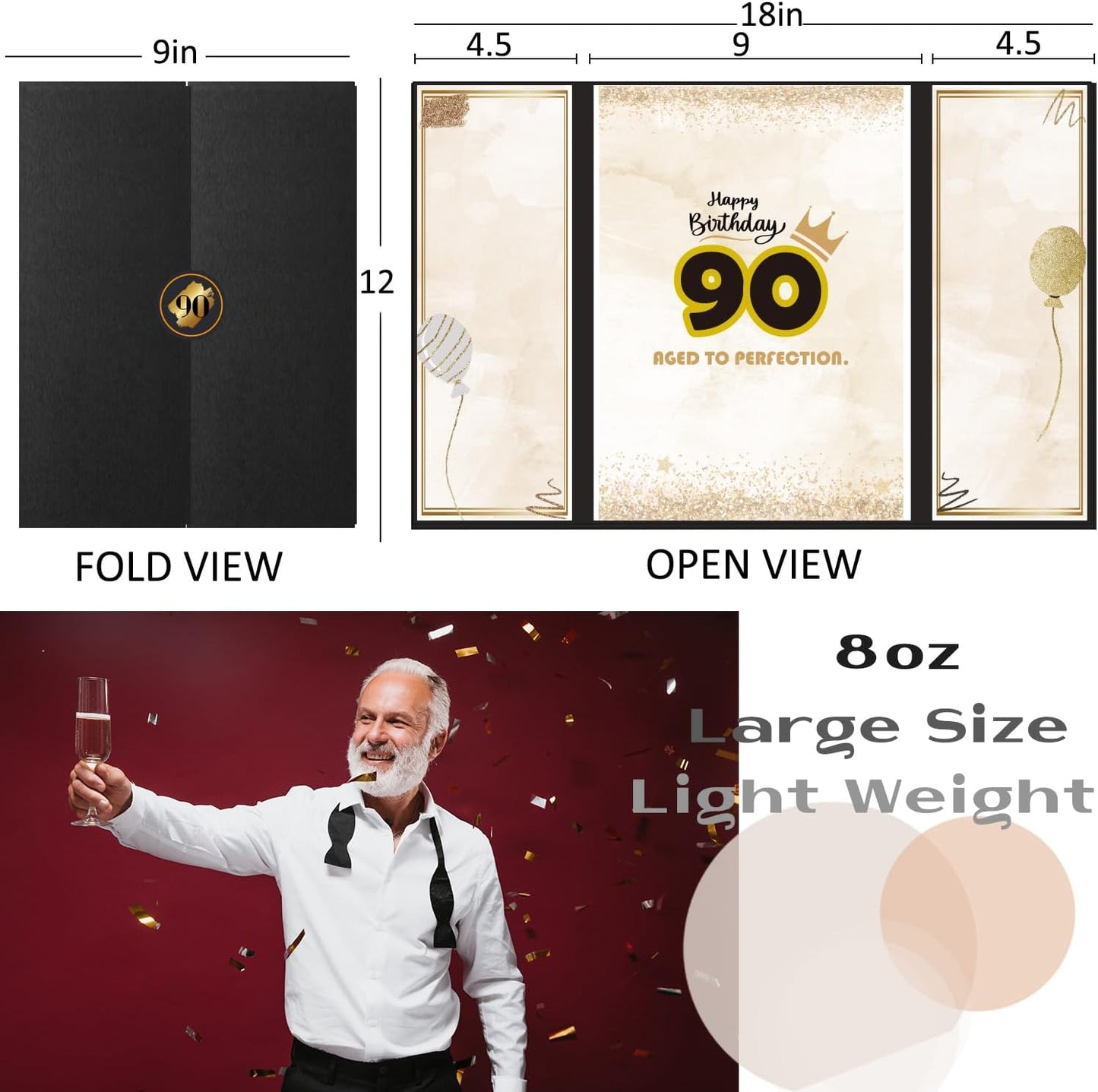 90th Birthday Guest Book Black Gold Party Decorations for Men 12"x18" - 90 Years Guest Book Sign in Poster Card - Ninety Party Keepsake Gift - Aged to Perfection - Pen Not Included