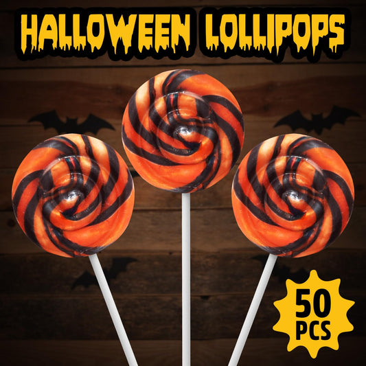 Halloween Lollipops, 50 Pieces of Halloween Candy Individually Wrapped, Perfect Suckers for Kids and Families, Swirly Trick or Treat Lollipop Design for Extra Fun