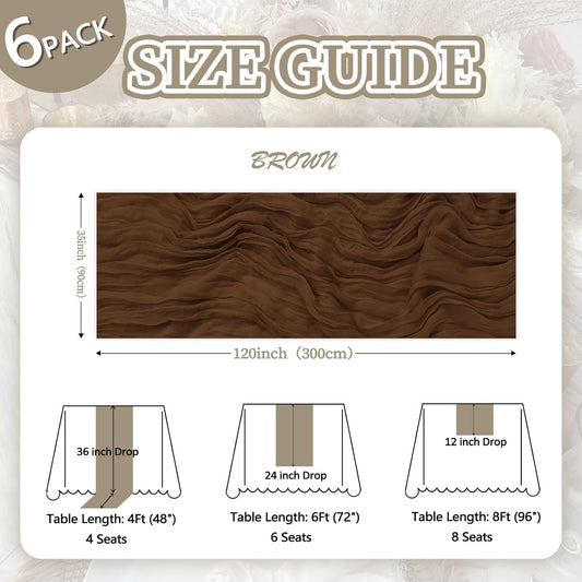 6 Pack Brown Cheesecloth Fall Table Runner 10ft Boho Gauze Fabric Cheese Cloth Table Runner 35 x 120 Inch Rustic Sheer Runner for Thanksgiving Wedding Decor Baby Shower Party Centerpiece Decoration