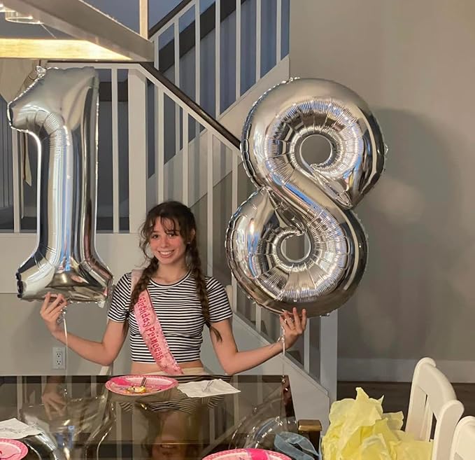 Silver Number 100 Balloon 40 inch, 100 Number Balloons, 100th Silver Birthday Decorations for Girls Boys Kids, 100 Year Old Women Men Party Supplies