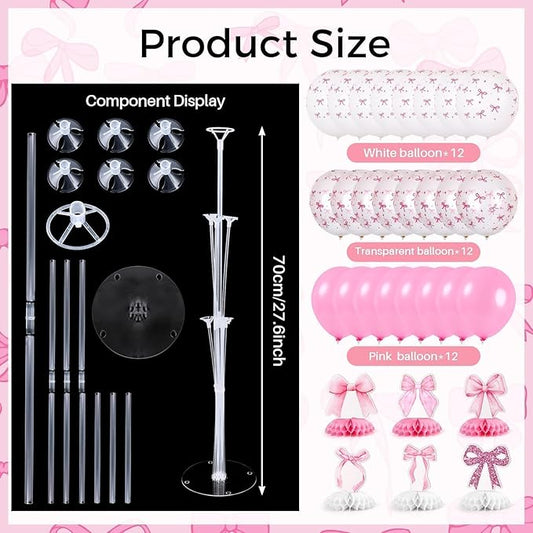 6 Set Pink Bow Birthday Decoration for Table Baby Girl Shower Decorations Pink Bow Balloon Table Centerpiece with Balloons Stand Kit Honeycomb Centerpiece for Girls Birthday Wedding Party Supply