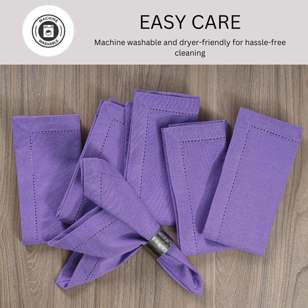 Hemstitch Dinner Napkins 100% Cotton Set of 12 - for Dining Weddings Parties Holidays Easter Everyday Use - Soft Durable Washable Table Napkins - 18x18 Inch Cloth Napkins Lavender/Purple