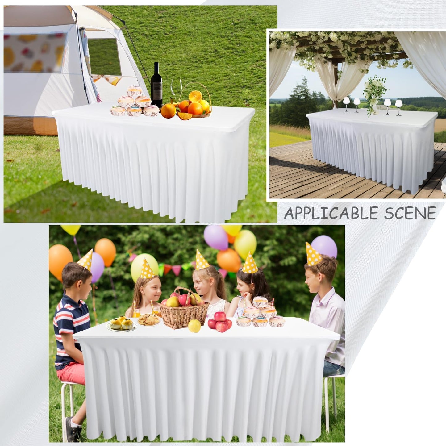 4 Pack - Black Spandex Table Skirt for 6ft Tables (72" L x 30" W x 30" H) | Stretch, Washable & Wrinkle-Resistant Fitted Cover | Banquet, Birthday Party Decor