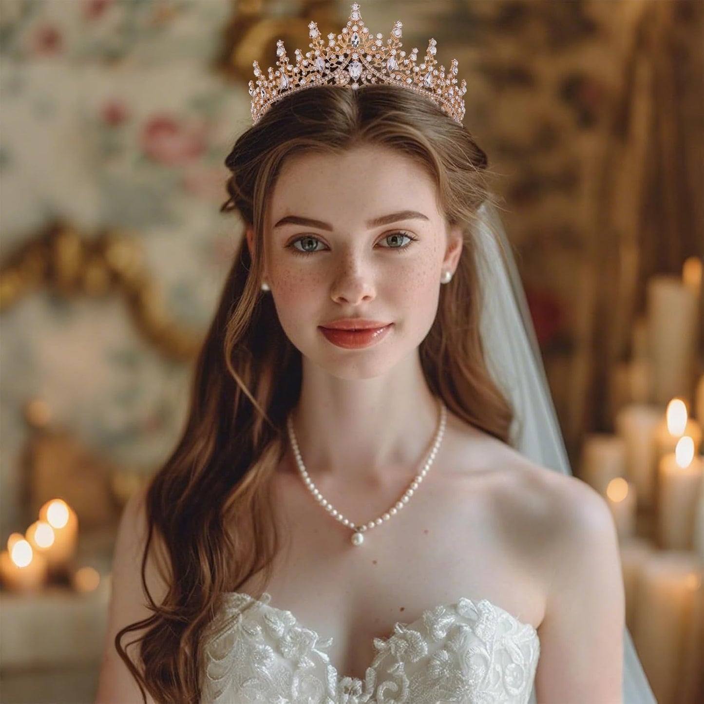 Gold Tiara for Women Crystal Queen Crowns Rhinestone Princess Tiaras for Girl Wedding Headband for Bride Hair Accessories for Halloween Costume Birthday Party Prom Mother's Gifts