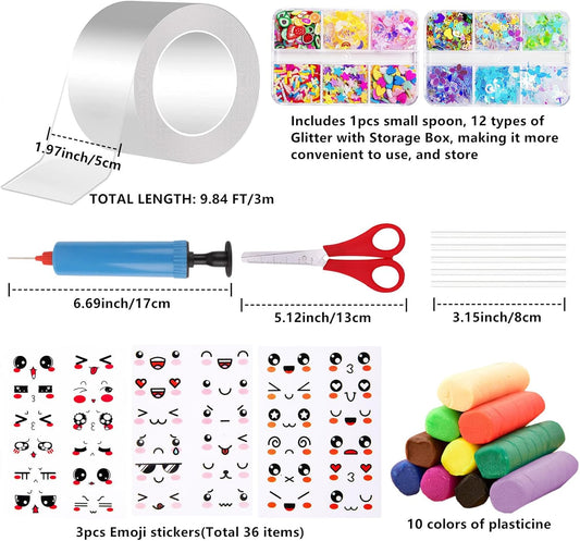 AooeDomi Nano Tape Bubble kit for Kids, Nano Double Sided Adhesive Tape Bubbles, Nano Tape Kit with Glitter, Clay and Decoratives Emoticon Stickers, DIY Party Activities Toys