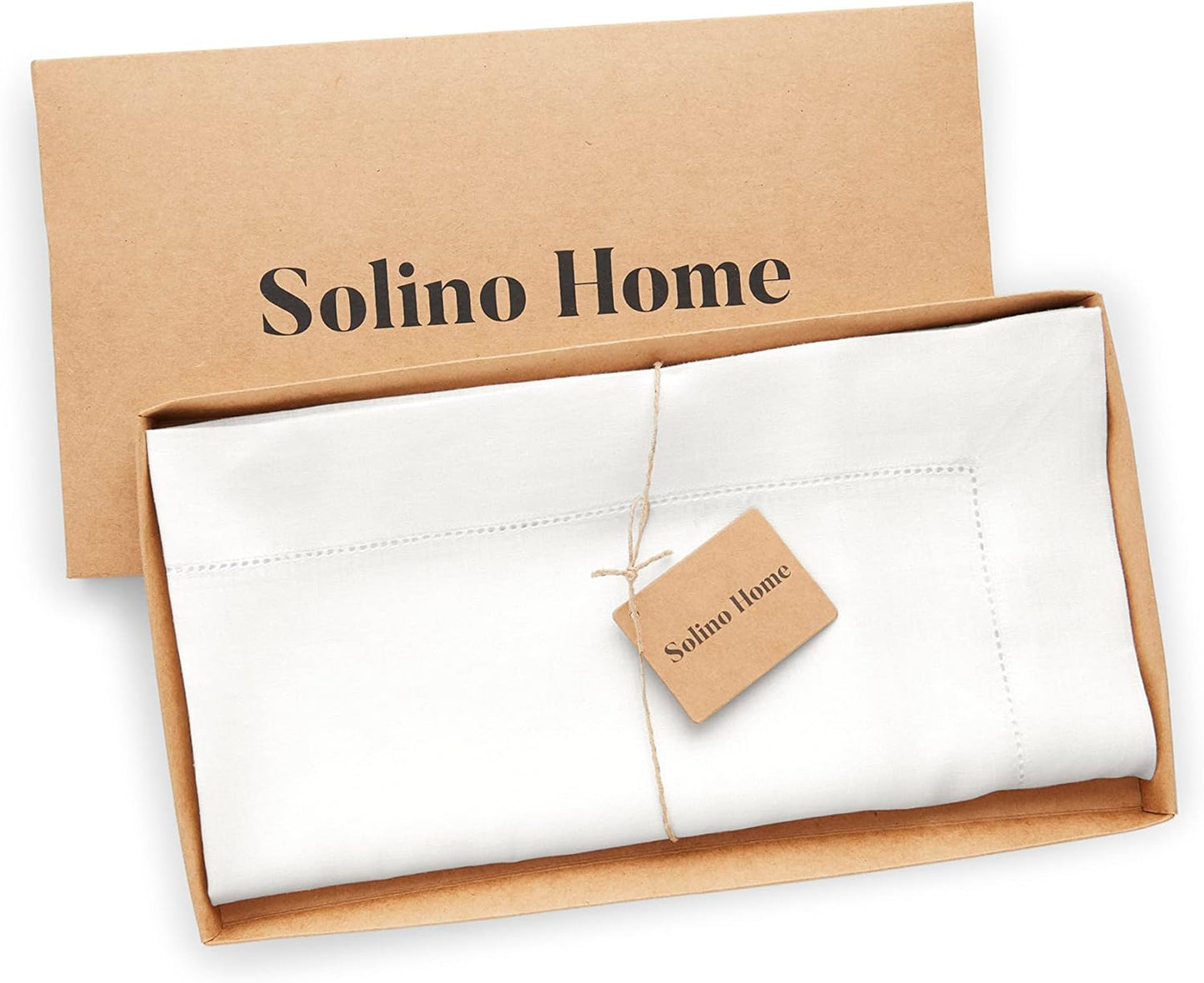 Solino Home White Linen Tablecloth 52 x 52 Inch - 100% Pure Linen Square Table Throw - Classic Hemstitch, Machine Washable Table Cloth for Fall, Autumn, Halloween, Thanksgiving, Holiday