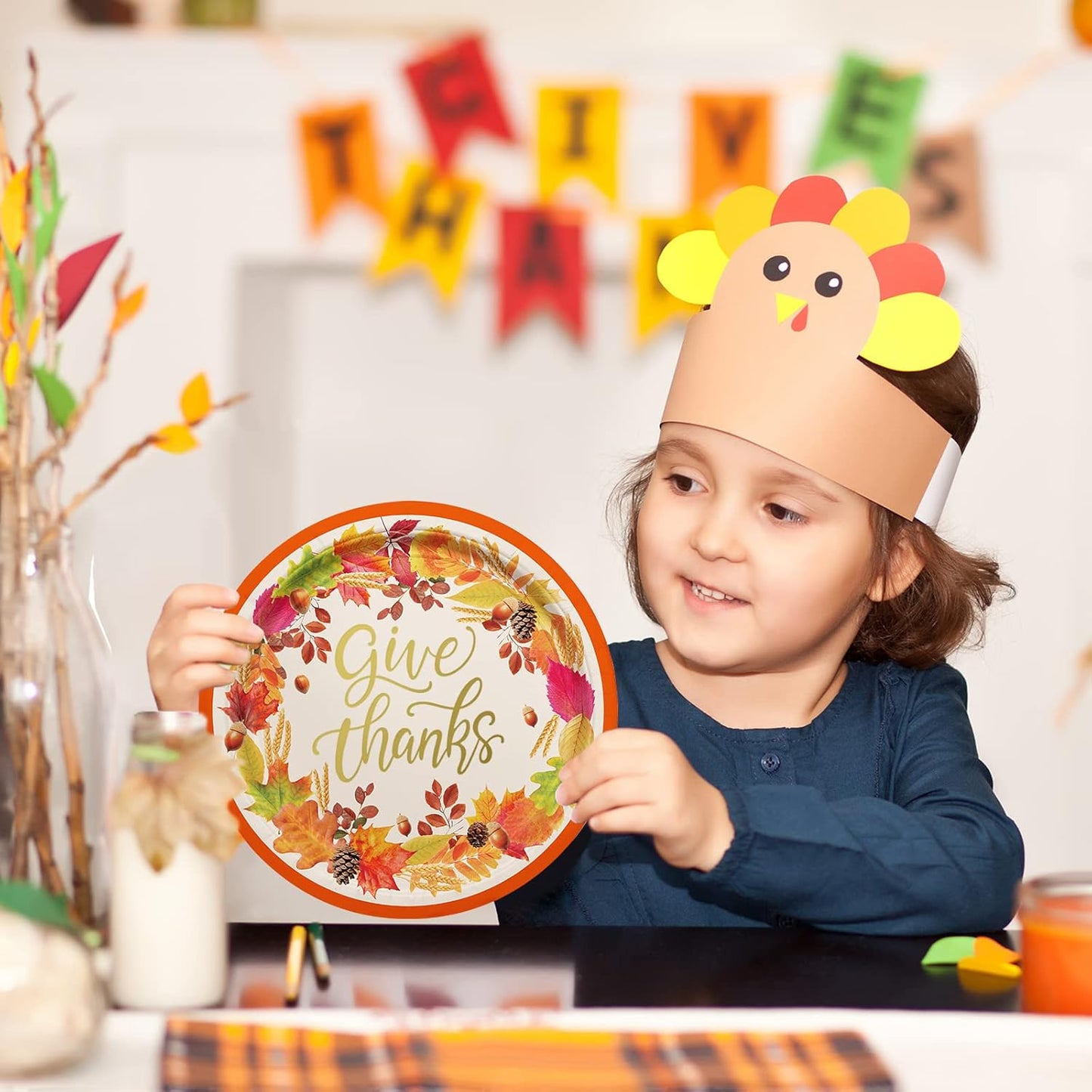 Fall theme Thanksgiving Party Supplies Kit, Serve 50, Autumn Harvest Disposable Dinnerware Includes: Paper Dinner Plates, Dessert Plates, and Napkins, Great for Thanksgiving Party Decorations