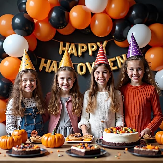 412Pcs Orange and Black Balloon Arch Kit, 18 12 10 5 Inch Different Size Orange Black White Metallic Silver Balloon for Birthday Graduation Halloween Celebration Trick or Treat Party Party Decoration