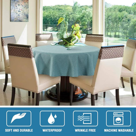 H.VERSAILTEX Linen Textured Tablecloth Round 70 inch Waterproof Decorative Table Cloth Spill-Proof Linen Look Cover for Party Table Extra Soft and Thick Fabric Wrinkle Free, Heather Aqua