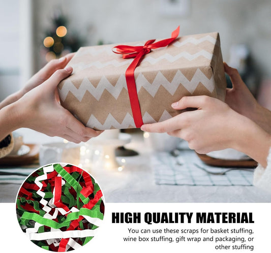 2 LB Red Green White Crinkle Cut Paper Shred Filler Great for Gift Wrapping, Basket Filling, Birthday, Wedding, Halloween, Thanksgiving, Christmas Day, New Year Party Decorations Filling Supplies