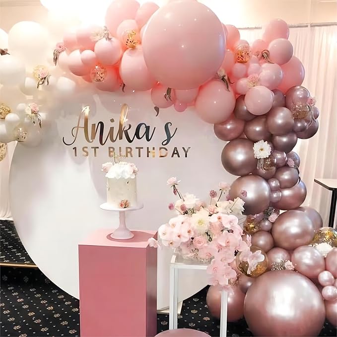 Rose Gold Balloons, 140pcs Metallic Rose Gold Balloons 18 12 10 5 Inch Different Sizes Pack Party Latex Balloons for Birthday Halloween Holiday Balloon Garland as Party Decorations