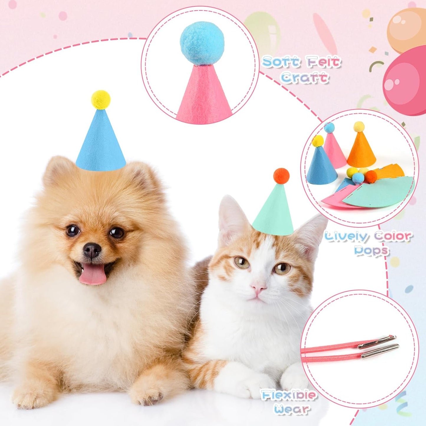 48 Pcs Mini Party Hats for Stuffed Animals, Birthday Party Cone Hats for Dolls Dog Cat Rabbit Puppies, Assorted Animal Birthday Decorations and Holiday Accessories
