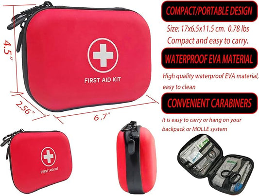First Aid Kit 150 Piece Waterproof Hard Shell Emergency Medical Kit for Home, Camping, Hiking, Sports, Office, Adventure Portable IFAK Kits (Red)