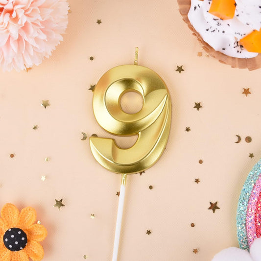 PHD CAKE 2.76 Inch Diamond Gold 9 Number Birthday Candles, Gold Number Candles, Cake Number Candles, Party Celebration