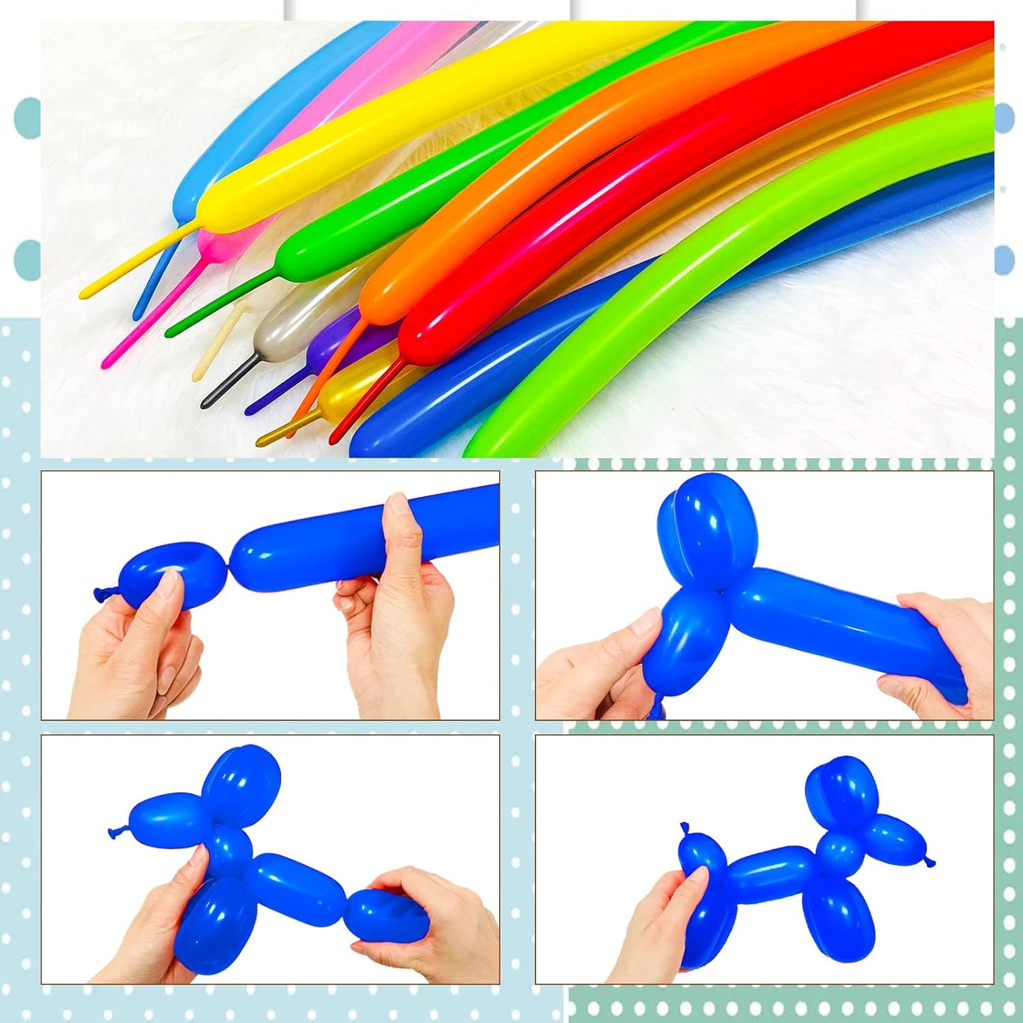 Blue Long Skinny Balloons,Blue Balloons Shiny Thick Latex,Blue 260 Long Balloons for Balloon Animals,Dark Blue 260 Balloons