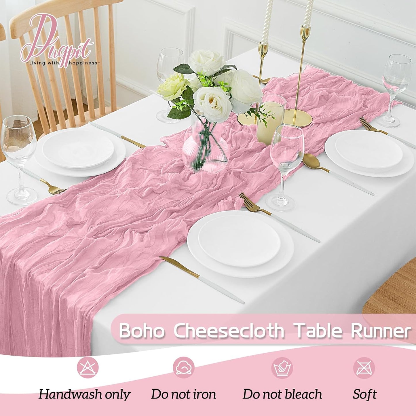 4Pack Pink Table Runner 10FT Cheesecloth Table Runner 35x120Inch Long Boho Cheese Cloth Table Runners Rustic Gauze Table Runners for for Party Wedding Bridal Shower Baby Shower Decorations