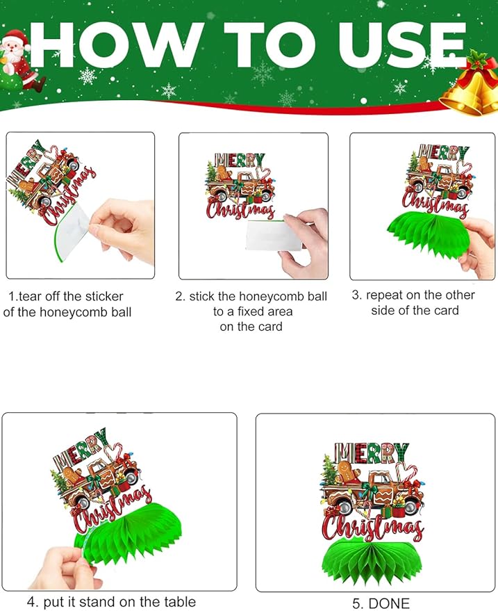 Christmas Party Table Decorations, 9Pcs 3D Christmas Honeycomb Centerpieces with Santa Claus & Snowman Designs, Festive Table Toppers for Winter Christmas Party Supplies