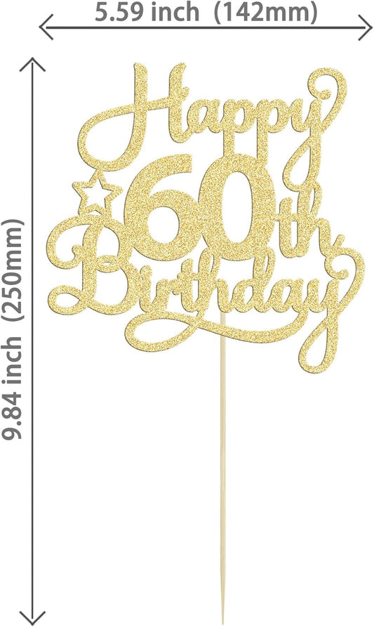 1 Pack Happy 60th Birthday Cake Topper Gold Glitter 60 & Fabulous Cheers to 60 Years Old 60th Birthday Cake Pick for Celebrating 60th Birthday Anniversary Party Cake Decorations Supplies