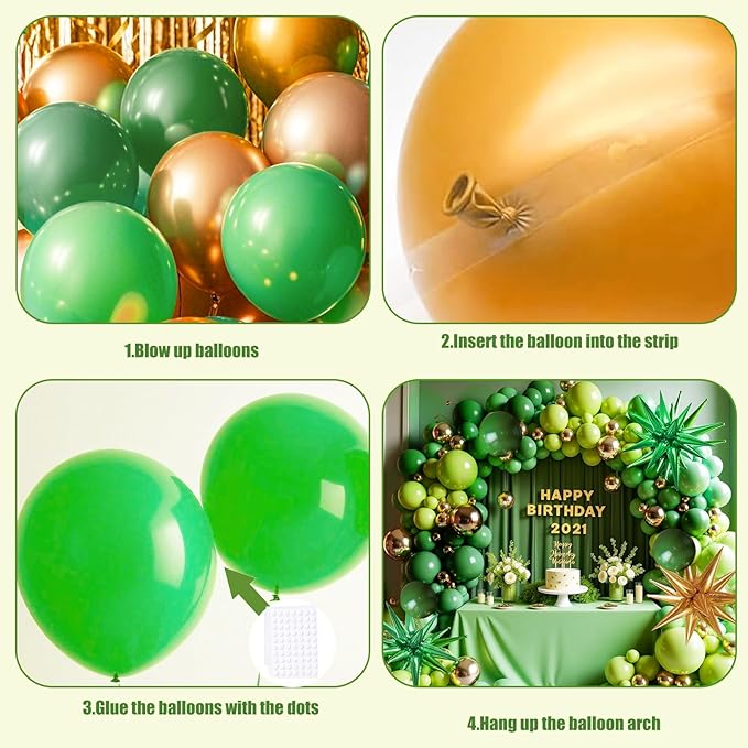 KARLURE Green and Gold Balloon Garland Arch Kit with Stars, Different Sizes Emerald Dark Pastel Green Gold Balloons for Birthday Party 2026 Graduation Decorations Jungle Green Party Decorations