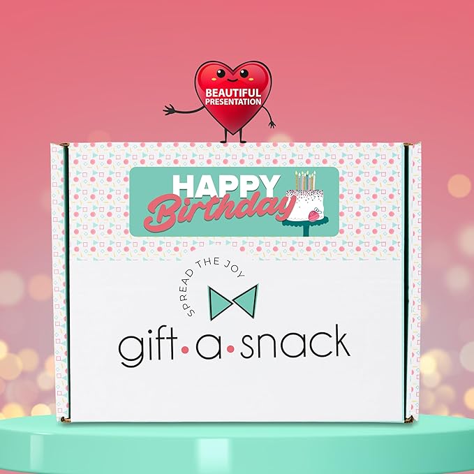 Gift A Snack - Happy Birthday Snack Box Variety Pack Care Package + Greeting Card (45 Count) Bday Sweet Treats Gift Basket, Candies Chips Crackers Bars - Food Assortments Assortments & Variety Gifts