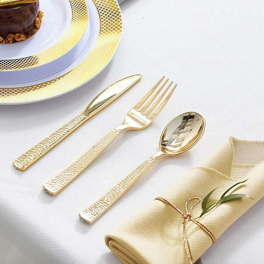 Supernal 300pcs Gold Plastic Forks,Disposable Hammered Forks,Premium Heavyweight Silverware Polished,Perfect for Big Party,Christmas Party Silverware