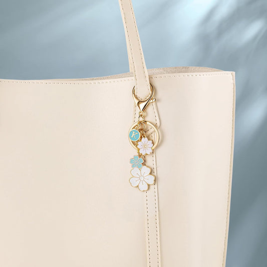 SELOVO Initial Keychain Flower Charms for Key Cute Pink Letter Keyring for Backpack