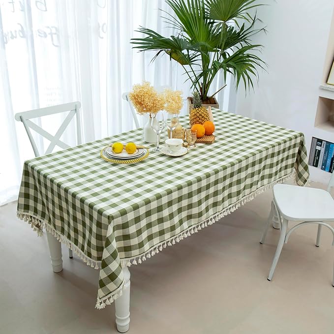 Buffalo Plaid Square Tablecloth-Cotton Gingham Table Cloth for Kitchen Restaurant Farmhouse St Patricks Day Christmas Décor (55x55, Green)