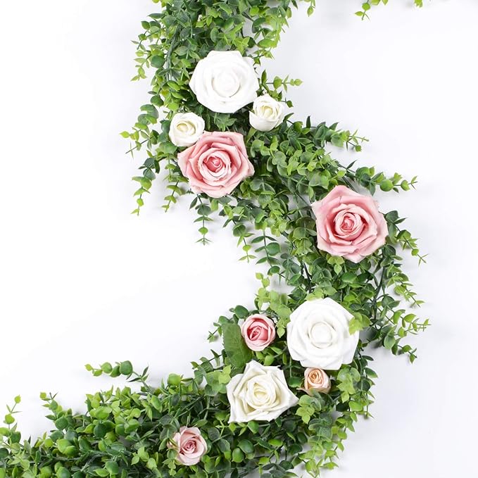 DearHouse 4 Pack Faux Eucalyptus Garland Plant, Artificial Vines Hanging Eucalyptus Leaves Greenery Garland for Wedding Backdrop Arch Wall Decor,5.9 Feet/pcs UV Protected Indoor Outdoor