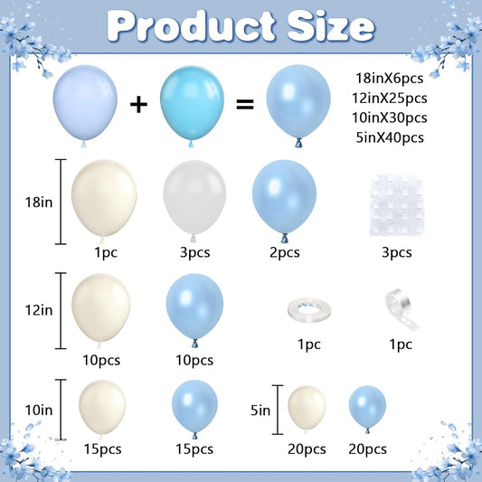 Pearl Blue White Balloon Arch Kit, Double Stuffed Light Blue Sand White Balloon Garland Different Sizes 18/12/10/5 Inch Pearl Balloons for Baby Shower Birthday Wedding Bridal Shower Party Decor
