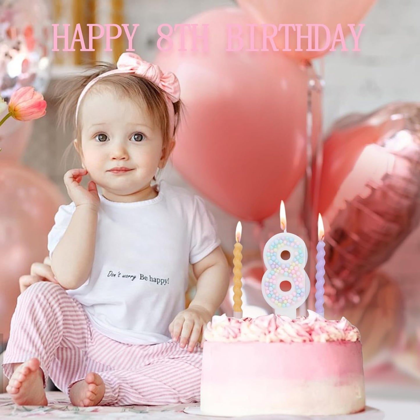 Number 8 Birthday Candles for Cake with 19 Pieces Spiral Candles with Macaron Pastel Rainbow Pink Cake Toppers for Girls Happy Birthday Party Decorations