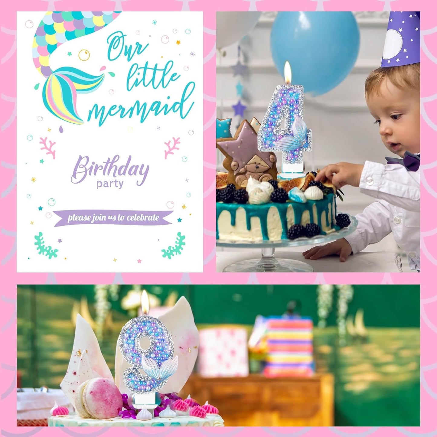 Girls Sparkler 5 Birthday Number Candles, Purple Pearls Mermaid Tail Number Birthday Candles for Girls Women Birthday Cakes Mermaid Themed Birthday Decorations Party Favors Number 5 Candle Cake Topper