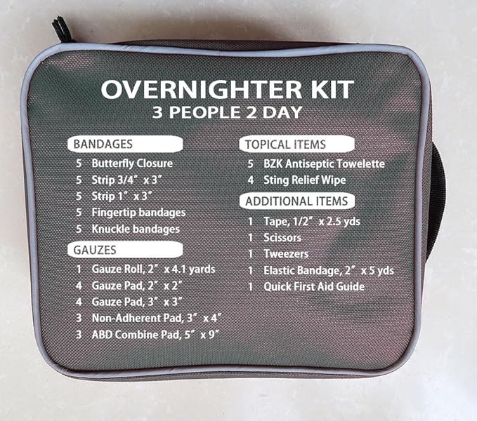 Red First Aid Kit, (Overnighter Kit, 3 Person, 2 Day) - Compact Emergency Medical Kits with Bandages, Gauze, and More by Caddis Sports (Overnighter (Red))