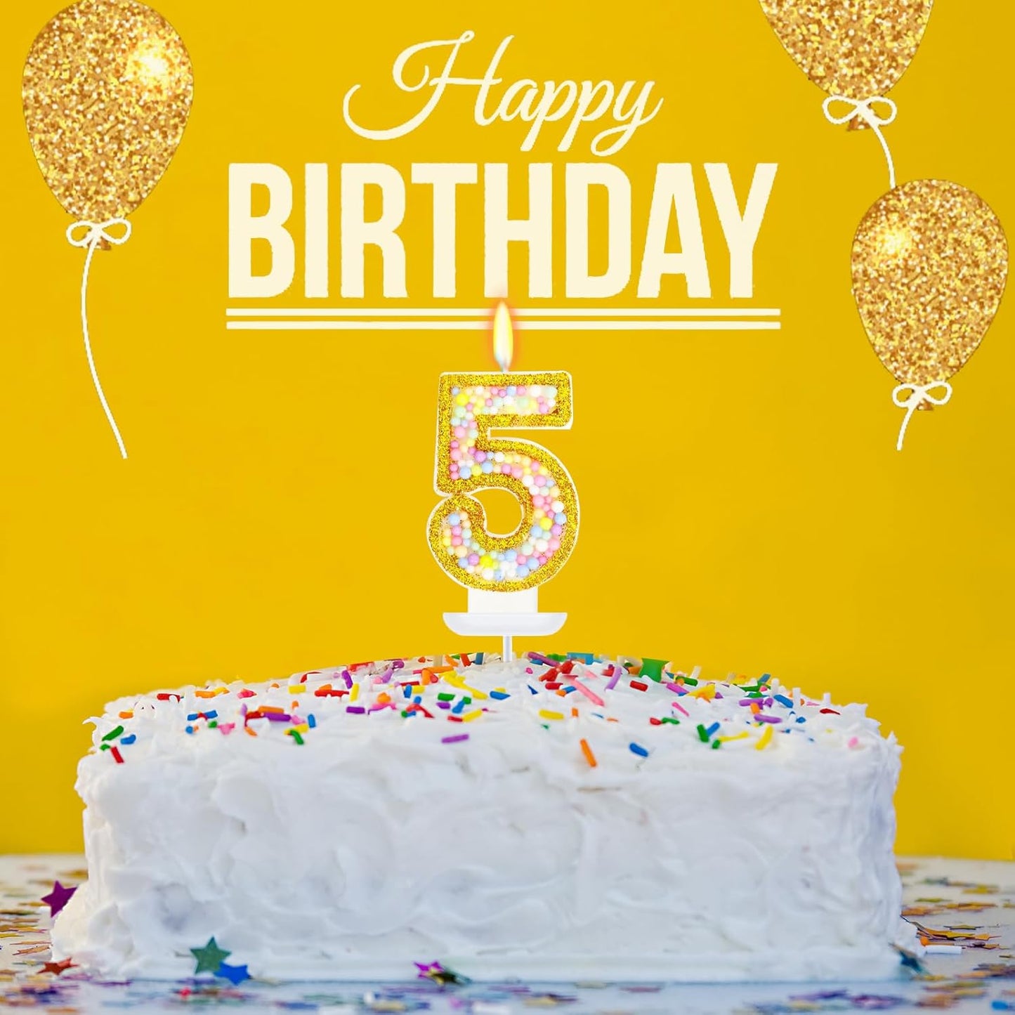 5th Birthday Candle for Cake, Colorful Macaron Numeral Candles for Girls/Boys, Sponge Birthday Party Cake Decorations, Golden Cake Topper(Number 5)