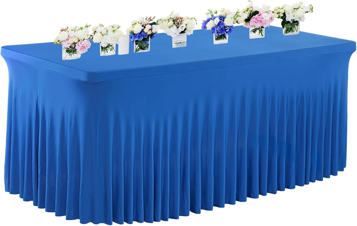 PARTISKY Royal Blue Spandex Tablecloth for 8ft Rectangle Tables, Stretchable Table Cover Skirt for Folding Tables Weddings Parties Banquets Events Trade Shows and Dessert Table
